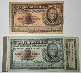 Five (5) Rare Vintage Franklin D.  Roosevelt June 1936 National Convention Tickets