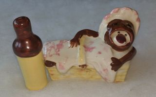 Vintage Black Americana Crying Baby Girl And Bottle Salt & Pepper Shakers Rare