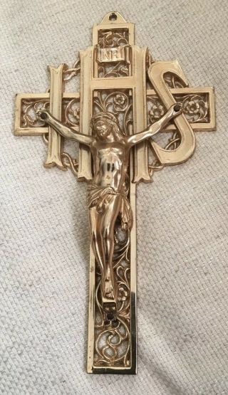 Antique Brass Crucifix Cross Large Ornate Wall Hanging Piece