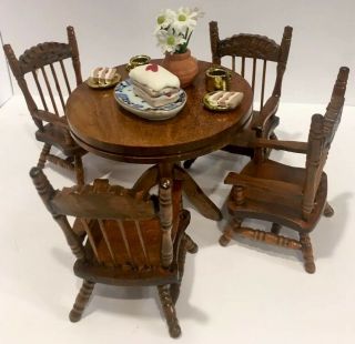 Dollhouse Miniatures Kitchen Dining Set Table Chairs 1:12