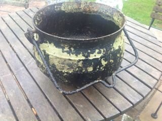Antique Cast Iron Cauldron Cook Pot Gypsy 3 Legged Handle Planter