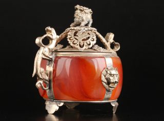 Exquisite COLLECTABLE OLD TIBET COPPER AGATE LION DRAGON INCENSE BURNER RT 2