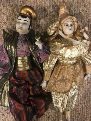 (2) Rare Porcelain Harlequin Jester Mardi Gras 17 " Dolls From 80’s Or 90’s