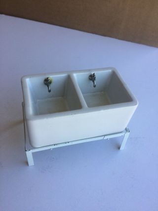 Dollhouse Vintage Porcelain Sink With Stand,  Silver Hardware