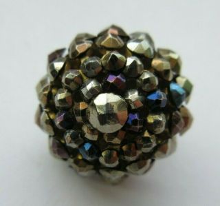 Dazzling Antique Vtg Victorian Tinted Cut Steel Metal Button Dome 3/4 " (f)