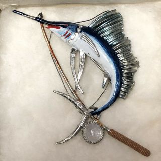 Fish On Marlin On Fishing Rod Brooch Ultra Rare Women’s - 74jewelry