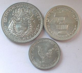 Cambodia 1953 Set Of 3 Coins,  10,  20,  50 Cemtimes,  Unc,  Rare
