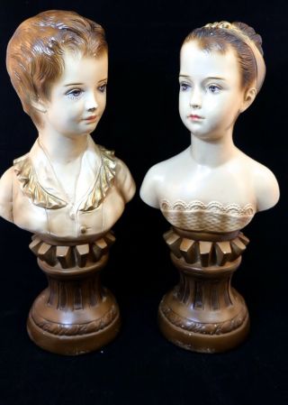Antique / Vintage Chalkware Plaster Bust Statues.  Mother & Daughter,  18 "