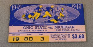Rare 1949 Michigan Vs Ohio State Football Game Ticket - Ann Arbor Mi