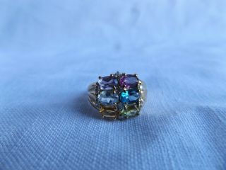 Vintage Multi Color Stones 925 Sterling Ring Gold Plated Sz 7.  75