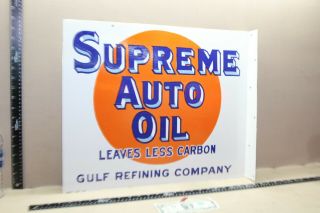 Rare Large Gulf Motor Oil 2 - Sided Flange Porcelain Metal Sign Gas Oil