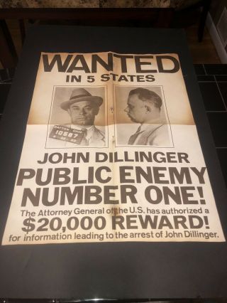 John Dillinger Fbi Wanted Poster,  Rare,  Public Enemy 1,  Gangster Mob