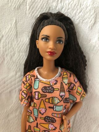 Mattel Barbie Fashionista Doll African American Crimped Hair Ice Cream Dress