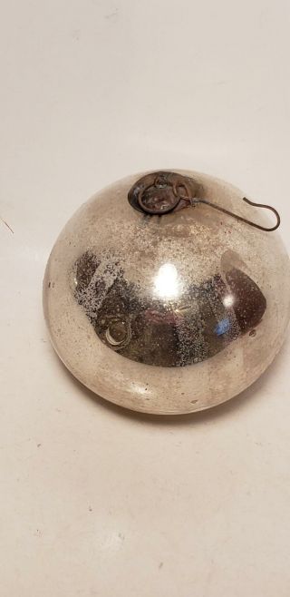 Antique Kugel - Christmas Ornament - Glass - Ball - Silver - 3 Inch - Mercury Glass - Rare Nr