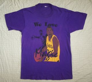 Rare Vintage 80s Magic Johnson T - Shirt Mens Large L Jersey La L.  A.  Lakers Purple