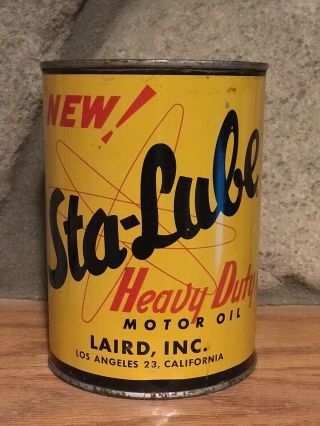 Sta - Lube Heavy Duty Motor Oil Quart Can Compton California Sta Lube Oil Can Rare
