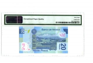 2013 20 PESOS BANCO DE MEXICO PMG 68 EPQ BANKNOTE GEM UNCIRCULATED RARE 2