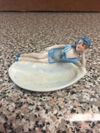 Antique German 1920s Porcelain Flapper Girl Sea Shell Bath Beauty Art Deco