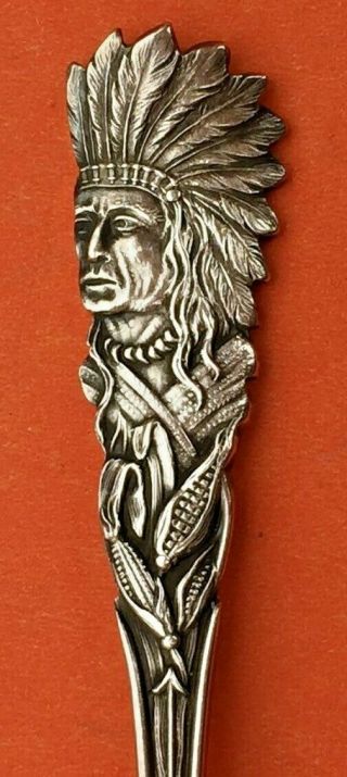 Stunning Indian Chief Minneapolis Minnesota Sterling Silver Souvenir Spoon