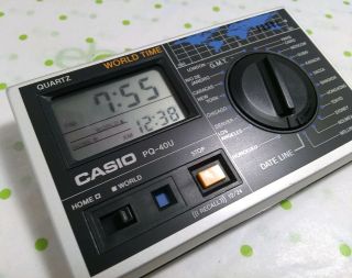 Vintage Casio Quartz World Time Pocket Travel Size Alarm Pq - 40u