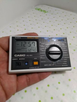 Vintage Casio Quartz World Time Pocket Travel Size Alarm PQ - 40U 2