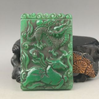 Old Chinese Green Jade Hand - Carved Dragon And Horse Pendant