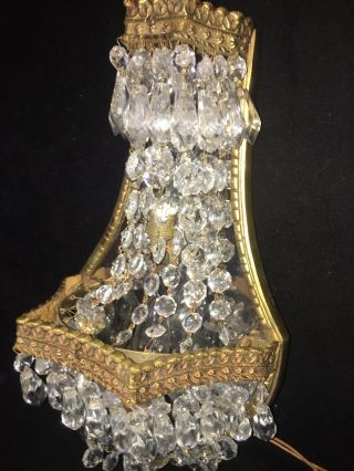 Antique 2 Bulb Crystal Prism Wall Sconce Loaded W/ Crystals 1940s