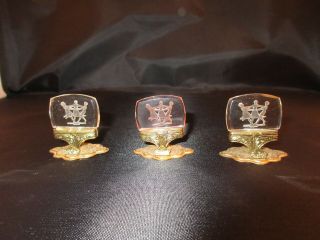 Antique Czech Crystal Glass Intaglio Ormolu Place Card Holders - Three Graces