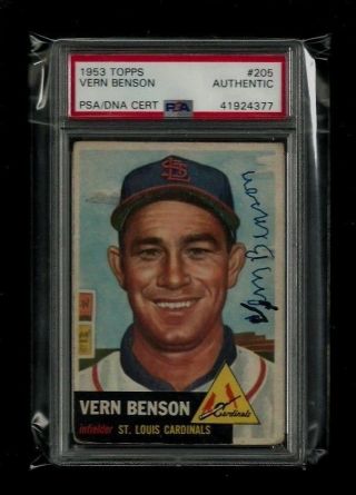 Vern Benson 1953 Topps Auto Psa/dna Authenticated Rare St.  Louis Cardinals Rip