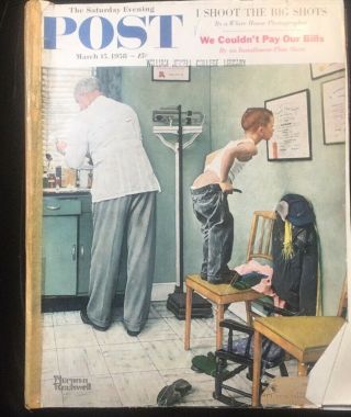 Rare Vintage Saturday Evening Post Norman Rockwell Doctor Office March 15 1958