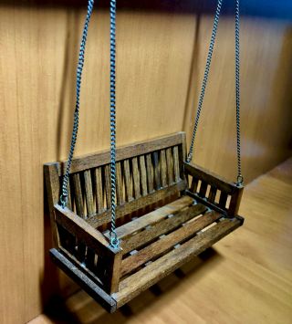 Vintage Miniature Brown Wooden Porch Swing With Chains 4 " X 2 5/8 " X 1 3/4 "