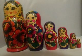 Set Of 6 Vintage Russian Soviet Nesting Dolls Wood Stacking Figurines Matryoshka
