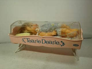Vintage Ideal Toys Tearie Dearie Doll Set Cradle 2 Outfits Bottle Cup Blanket