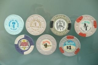 7 Rare Vintage Las Vegas Hotels $1 Casino Chips 1960 1970 1980