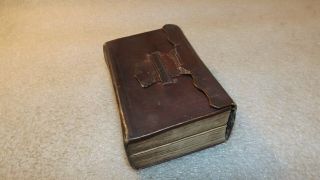 Antique 1850 Leather Bible Pocket Size Hannah Crawford Williams Old & Test J