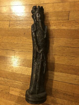 Vintage Hand Carved Wood Sculpture Statue Old Chinese Wise Man 16 " Tall