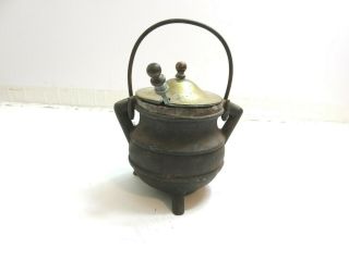 Vintage Cast Iron 3 Legged Cauldron Pot With Brass Lid Cap Cod Wood Fire Starter