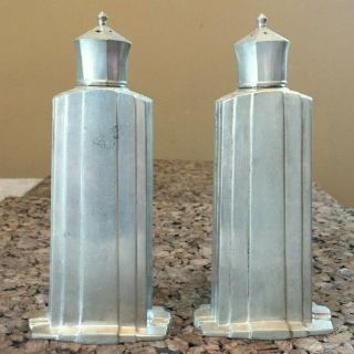Vintage Modernique Art Deco Silver Metal Geometric Salt & Pepper Shakers S&p