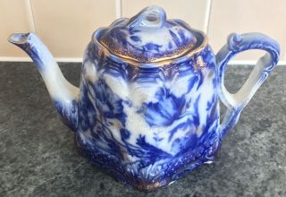 Antique Art Nouveau C1890s Flow Blue B&l Bute 386661 Lidded Teapot