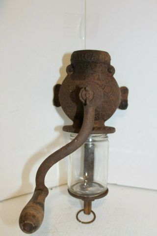 Antique Crystal Arcade Coffee Bean Grinding Mill Wall Mount Hand Crank Grinder