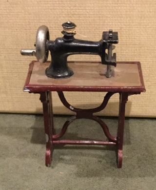 Antique German Cast Iron Dollhouse Sewing Machine With Needle 3”