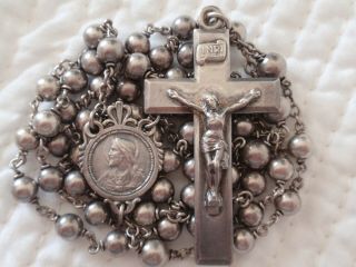 Antique Vintage Sterling Silver Rosary Crucifix Necklace