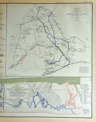 Civil War Map Defenses of Charleston Cannon Batteries Fort Wagner South Carolina 3