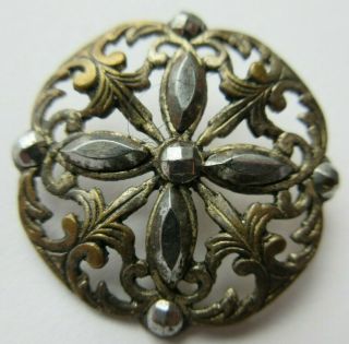 Dazzling Antique Vtg Victorian Metal Button W/ Cut Steel Accents 1 - 1/8 " (q)