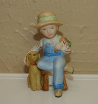 Vintage Holly Hobbie Miniature Porcelain Figurine Boy W/ Dog