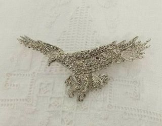 Rare Vintage Silver Marcasite Eagle Bird Prey Brooch Badge Pin Jewellery Unusual