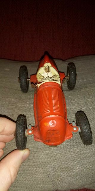 Rare Vintage 1940s GERMANY US ZONE TIN TOY Wind - up Micro RACE CAR GESCHA Patent 3