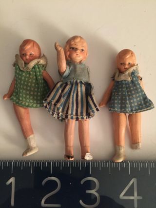 3 Antique C.  1920s - 30s German Doll House Dolls From Old Sf Family Estate