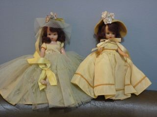Two Vintage Nancy Ann Storybook Dolls 1950s Bridesmaid Dresses Hat