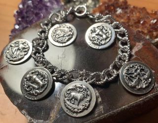 Danecraft Vintage Sterling Silver 6 Charm Bracelet Zodiac Star Signs 925 7” Rare